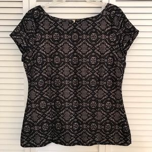 Banana Republic Black Lace Short Sleeve Top, Size 12